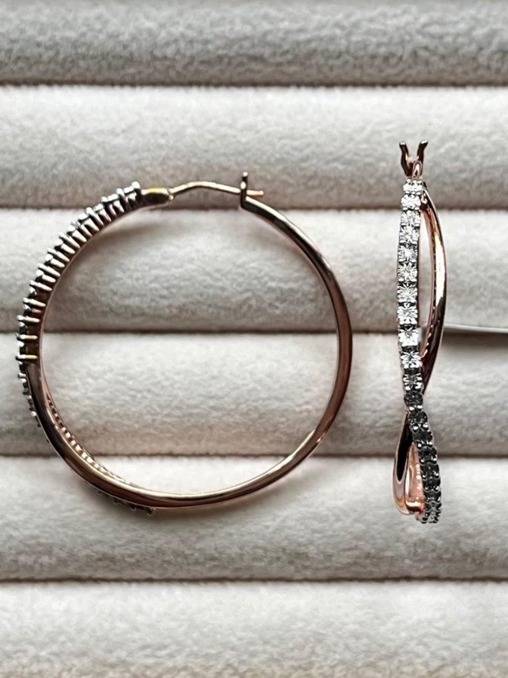 E057 | Genuine Diamond Rose Gold Large Twisted Hoops